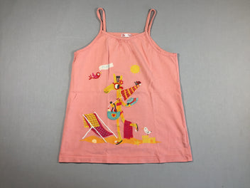 T-shirt fines bretelles rose pâle Girafe à la plage - légèrement bouloché