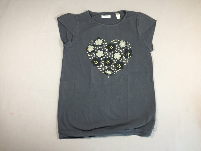 T-shirt m.c bleu/gris - Coeur fleuri, moins cher chez Petit Kiwi