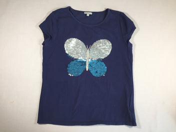 T-shirt m.c bleu marine papillon en sequins