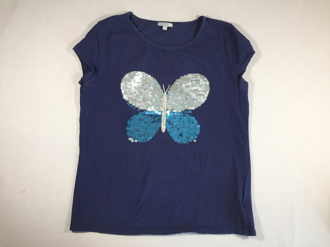 T-shirt m.c bleu marine papillon en sequins, moins cher chez Petit Kiwi