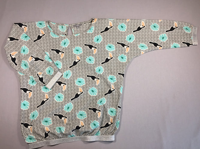 Blouse fluide ml - pointillés bleus/ feuilles turquoises - toucans, moins cher chez Petit Kiwi