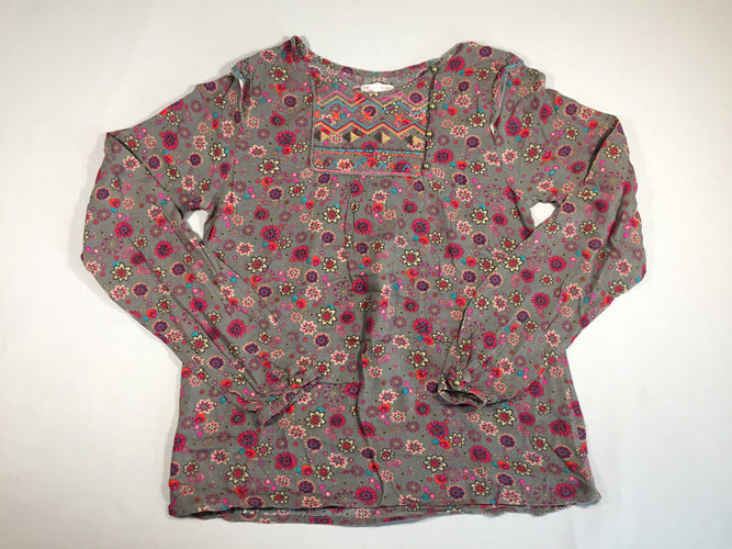 Blouse ml grise - fleurs colorées, moins cher chez Petit Kiwi