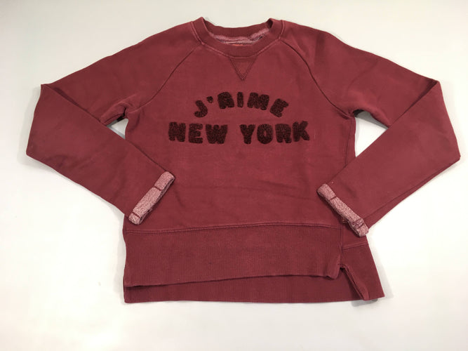 Sweat bordeau J'aime New Yorj texturé, moins cher chez Petit Kiwi