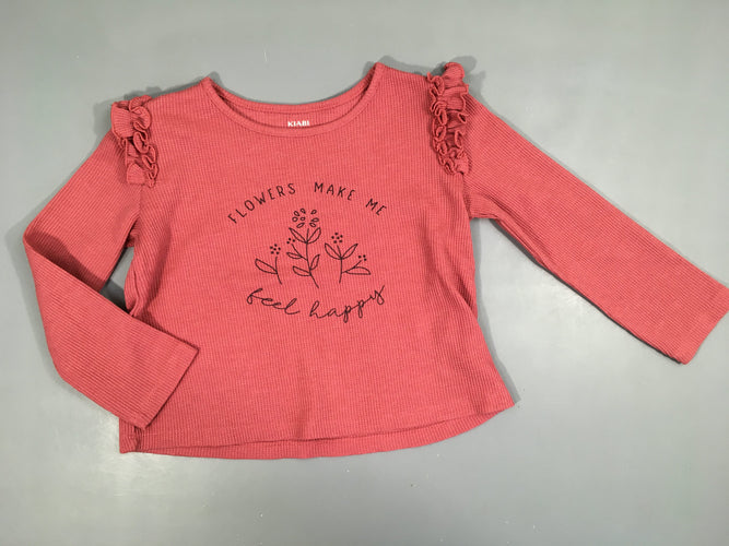 T-shirt ml texturé rose fleurs, moins cher chez Petit Kiwi