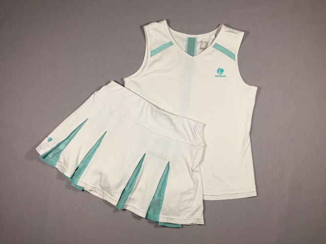 T-shirt m.c blanc et vert d'eau + jupe assortie - sport (tennis), moins cher chez Petit Kiwi