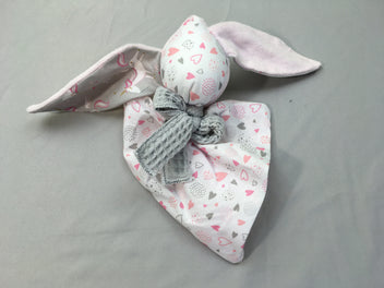 Doudou lapin rose bi-matière