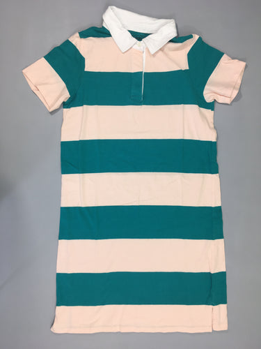 Robe polo m.c jersey rose rayé vert, légèrement bouloché, moins cher chez Petit Kiwi