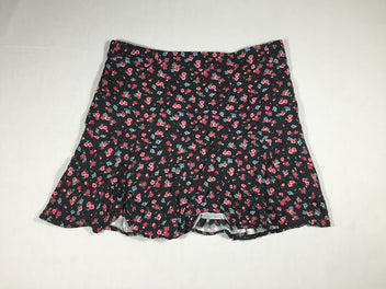 Jupe/short noire - petites fleurs roses