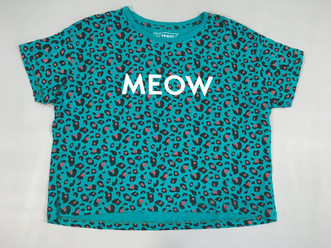 T-shirt court m.c bleu motifs léopard Meow, moins cher chez Petit Kiwi