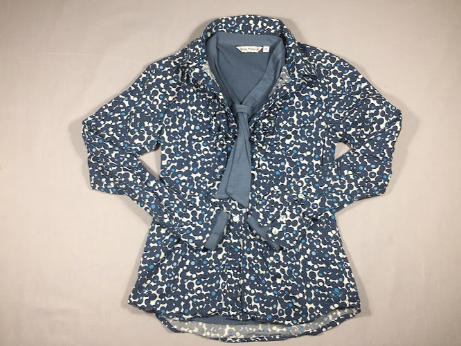 2pièces - chemisier blanc/bleu motifs ronds et sous-pull bleu col cravate, moins cher chez Petit Kiwi