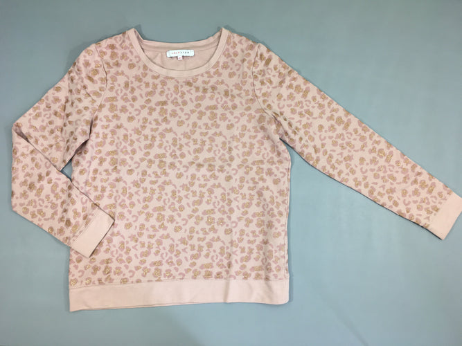 Sweat rose pâle motifs léopard, bouloché, taille XXS 16a, moins cher chez Petit Kiwi