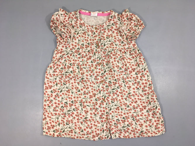 Robe m.c coton écru fleurs, très légèrement boulochée, moins cher chez Petit Kiwi