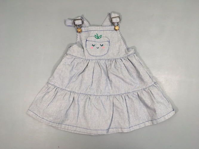 Robe Salopette toile blanc rayé bleu pomme, moins cher chez Petit Kiwi