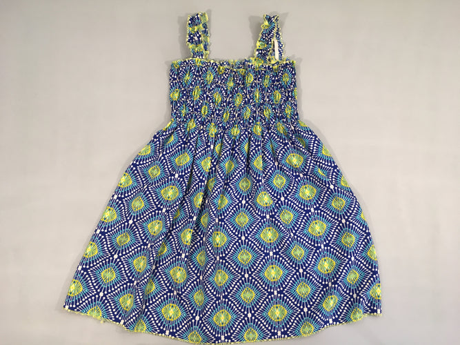 Robe fines bretelles s.mockée bleu motifs jaune/blancs, moins cher chez Petit Kiwi