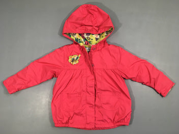 Veste légère rose vif fleurs doublée polar à capuche