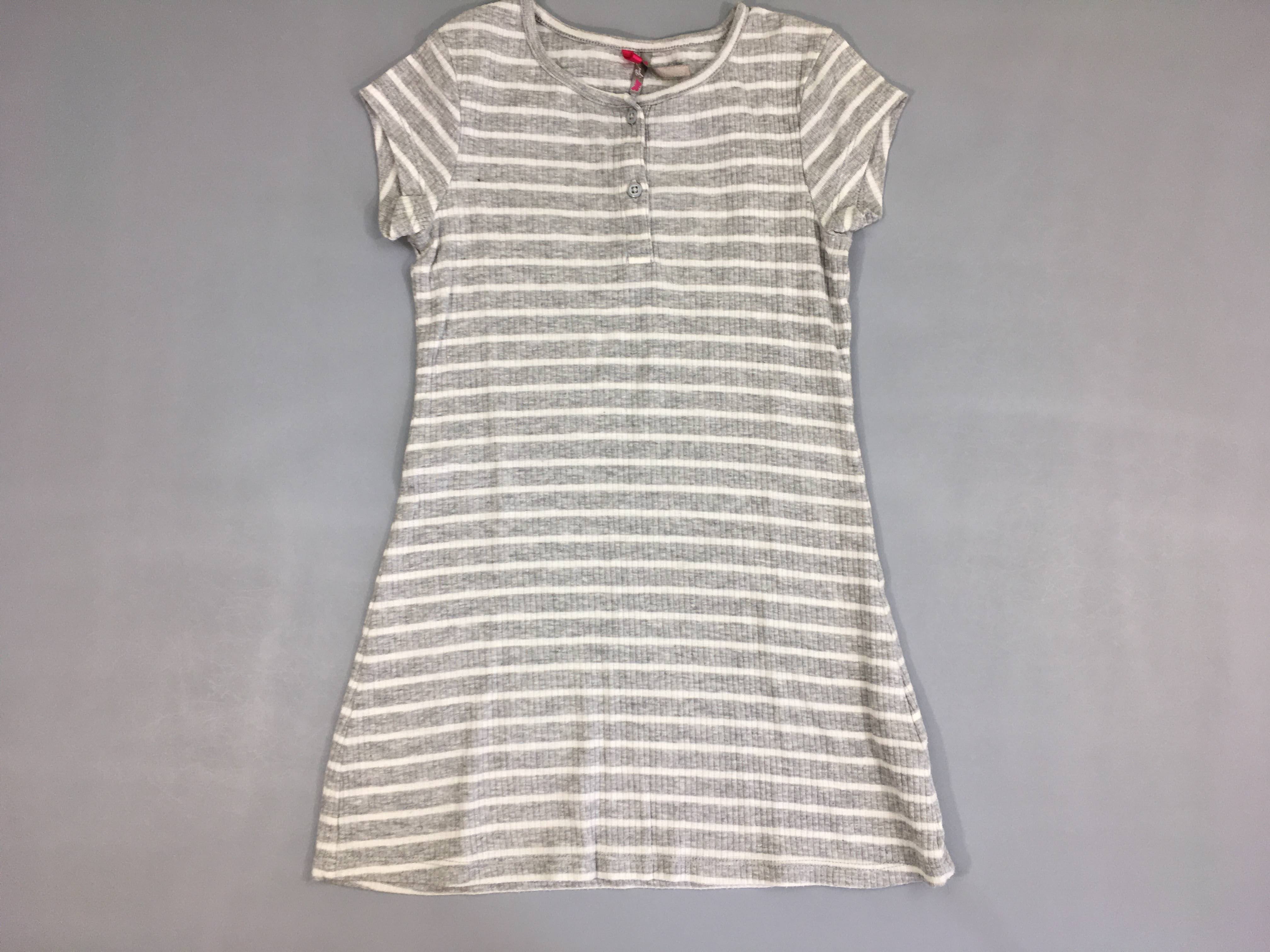Robe m.c jersey côtelé gris rayé blanc