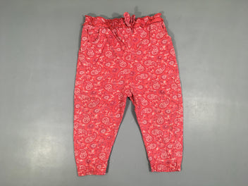 Pantalon jersey rose fleurs, légèrement bouloché