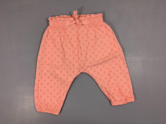 Pantalon rose broderies doublé coton, moins cher chez Petit Kiwi