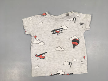 T-shirt m.c gris chiné avions, légèrement bouloché