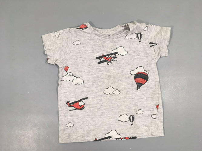 T-shirt m.c gris chiné avions, légèrement bouloché, moins cher chez Petit Kiwi