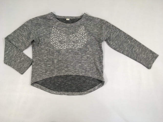 Pull court léger gris foncé flammé masque strass, moins cher chez Petit Kiwi