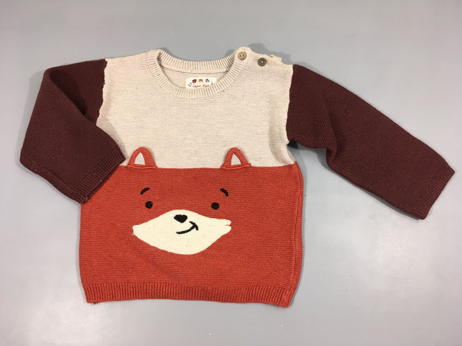 Pull beige/orange renard, moins cher chez Petit Kiwi