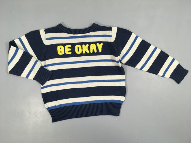 Pull bleu rayé blanc be okay, moins cher chez Petit Kiwi