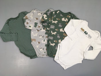 Lot de 4 bodies m.l animaux blanc/vert/gris/vert rayé