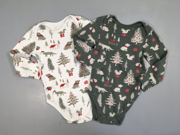 Lot de 2 bodies m.l vert/blanc motifs Noël