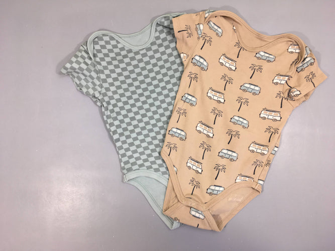 Lot de 2 bodies m.c beige vans/bleu carreaux, moins cher chez Petit Kiwi