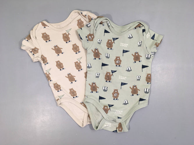 Lot de 2 bodies m.c kaki/beige ours, moins cher chez Petit Kiwi