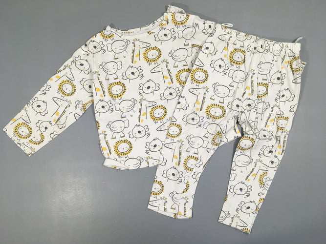 Pyjama 2pcs jersey blanc animaux, moins cher chez Petit Kiwi