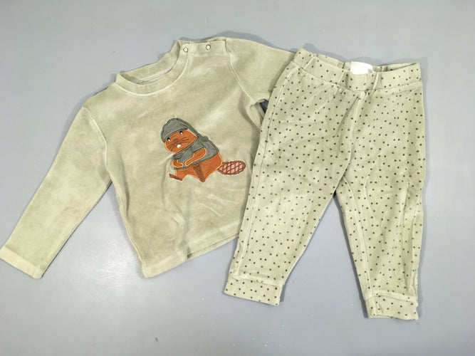 Pyjama 2pcs velours kaki castor, moins cher chez Petit Kiwi