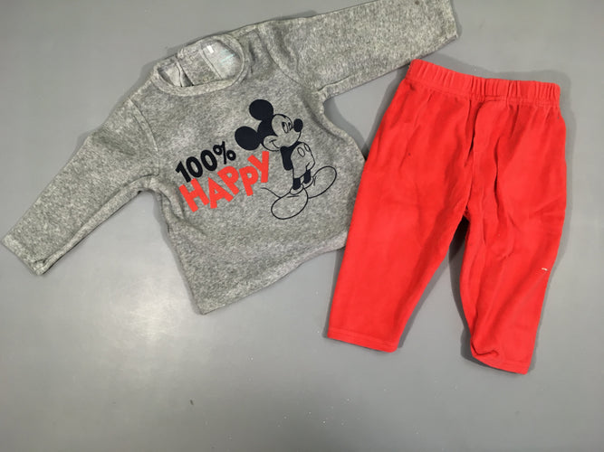 Pyjama 2pcs velours gris/rouge Mickey, moins cher chez Petit Kiwi