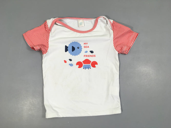 T-shirt anti-uv m.c blanc rayé rouge my sea friends, moins cher chez Petit Kiwi