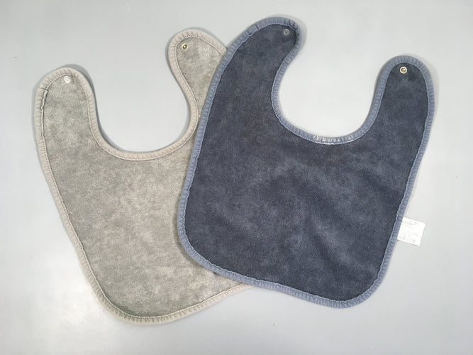 Lot de 2 bavoirs éponge bleu/gris, moins cher chez Petit Kiwi