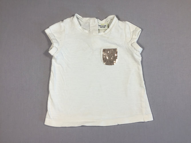 T-shirt m.c blanc poche sequins, moins cher chez Petit Kiwi