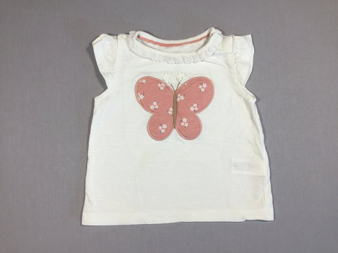 T-shirt m.c blanc papillon matelassé rose, moins cher chez Petit Kiwi