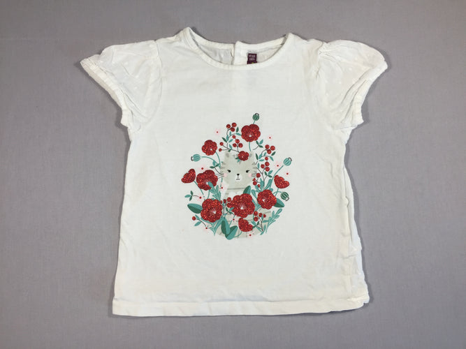 T-shirt m.c blancfleurs rouges - dos texturé, moins cher chez Petit Kiwi