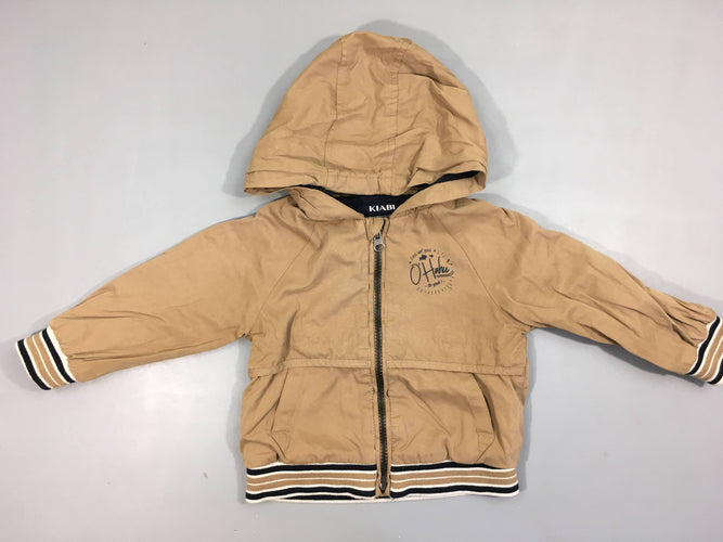 Veste légère zippée à capuche beige O'hahu, moins cher chez Petit Kiwi