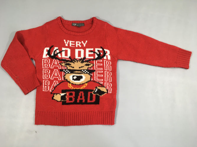 Pull rouge renne Bad Deer, moins cher chez Petit Kiwi