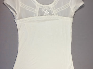 MIM - blouse m.c voile transparent blanc - dentelle