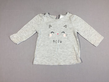 T-shirt m.l gris flammé - visage de chat