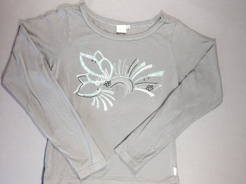 T-shirt m.l gris - flocage bleu clair avec broderies blanches et grises - S