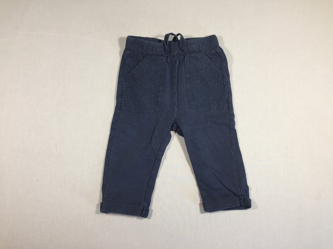 Pantalon molleton bleu marine - poches texturées - revers, moins cher chez Petit Kiwi