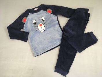 Pyjama 2pcs velours  bleu foncé-gris hamster