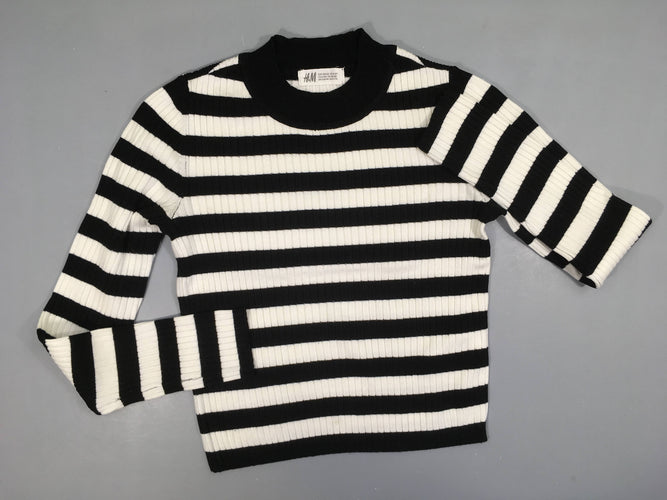 Pull léger col montant côtelé ray blanc-noir, moins cher chez Petit Kiwi