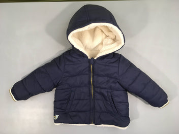 Veste reversible à capuche bleu foncé/peluche blanc cassé