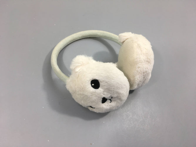 Cache-oreilles ours blanc cassé peluche, moins cher chez Petit Kiwi