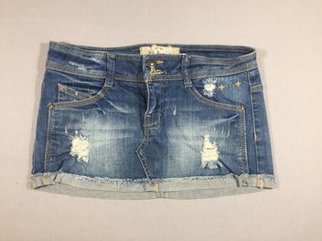 Bershka - jupe en jean bleu effet éraillé à revers - 32